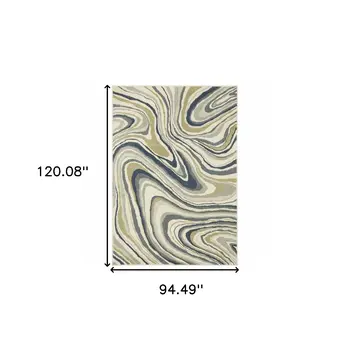 8' X 10' Ivory Blue And Beige Abstract Power Loom Stain Resistant Area Rug