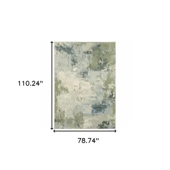 7' X 9' Green And Ivory Abstract Area Rug