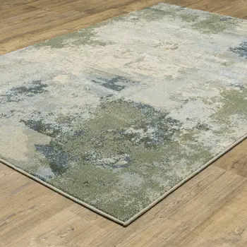 7' X 9' Green And Ivory Abstract Area Rug