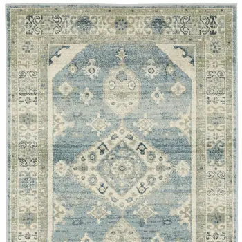 5' X 7' Blue And Beige Oriental Distressed Area Rug