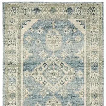 7' X 9' Blue And Beige Oriental Area Rug