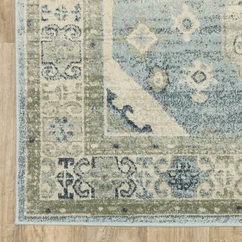 7' X 9' Blue And Beige Oriental Area Rug