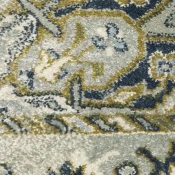 7' X 9' Ivory And Blue Oriental Distressed Area Rug