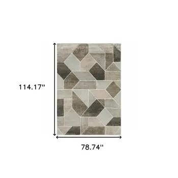 7' X 10' Gray And Ivory Geometric Area Rug