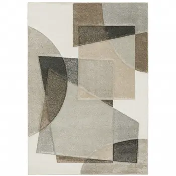 10' X 13' Beige Geometric Power Loom Stain Resistant Area Rug