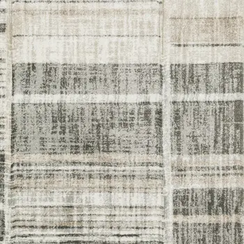 5' X 8' Grey Charcoal Ivory Tan Brown And Beige Geometric Power Loom Stain Resistant Area Rug