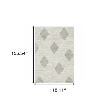 10' X 13' Grey And Ivory Geometric Power Loom Stain Resistant Area Rug