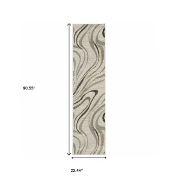 2' X 8' Gray And Ivory Abstract Power Loom Runner Rug