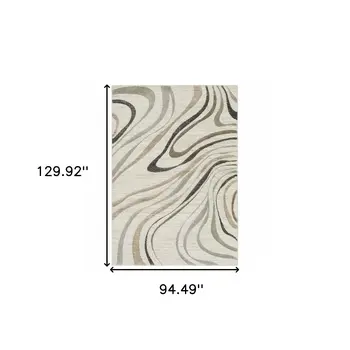 8' X 11' Beige Grey Brown Sage Pale Blue Tan And Charcoal Abstract Power Loom Stain Resistant Area Rug
