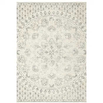 10' X 13' Ivory And Grey Floral Power Loom Stain Resistant Area Rug