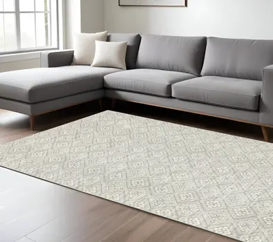 10' X 13' Light Gray And Gray Geometric Distressed Area Rug