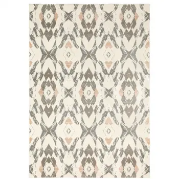 10' X 13' Ivory Pink And Sage Geometric Power Loom Stain Resistant Area Rug