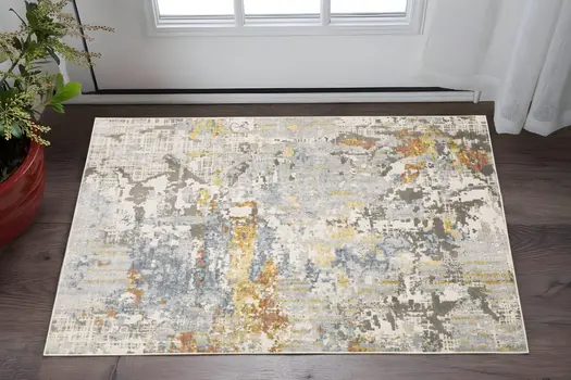 3' X 5' Beige And Blue Abstract Area Rug