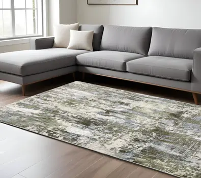 7' X 10' Green And Blue Abstract Area Rug