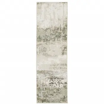 2' X 8' Beige Grey Brown And Sage Green Abstract Power Loom Stain Resistant Runner Rug