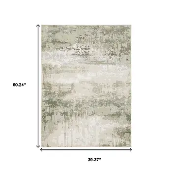 3' X 5' Beige Grey Brown And Sage Green Abstract Power Loom Stain Resistant Area Rug