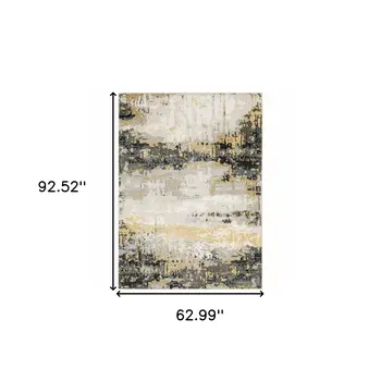 5' X 8' Grey Gold Beige Black And Brown Abstract Power Loom Stain Resistant Area Rug