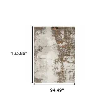 8' X 11' Beige And Pink Abstract Distressed Area Rug