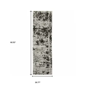 2' X 8' Grey Charcoal Black And Ivory Abstract Power Loom Stain Resistant Runner Rug