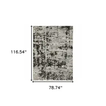 7' X 10' Gray And Black Abstract Distressed Area Rug
