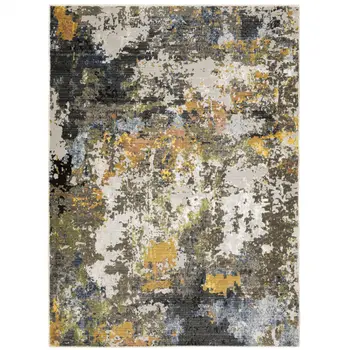7' X 10' Beige Green And Orange Abstract Area Rug