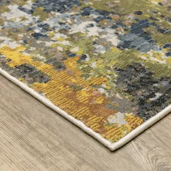 7' X 10' Beige Green And Orange Abstract Area Rug