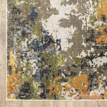 7' X 10' Beige Green And Orange Abstract Area Rug