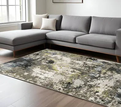 8' X 11' Gray And Green Abstract Area Rug