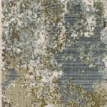 10' X 13' Blue Grey Green And Beige Abstract Power Loom Stain Resistant Area Rug