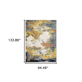 8' X 11' Yellow And Blue Abstract Area Rug