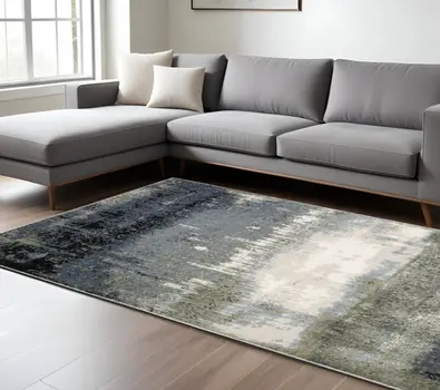 7' X 10' Blue And Green Abstract Area Rug