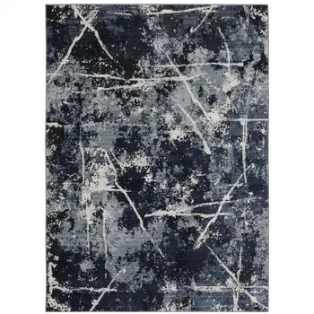 7' X 10' Blue Gray And Black Abstract Area Rug