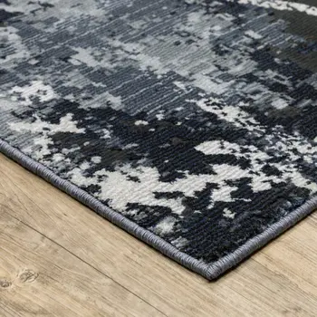 7' X 10' Blue Gray And Black Abstract Area Rug