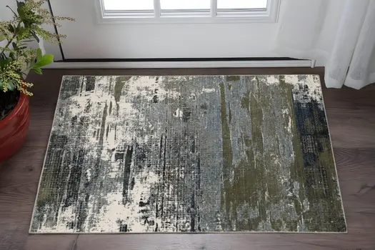 3' X 5' Blue And Green Abstract Power Loom Area Rug