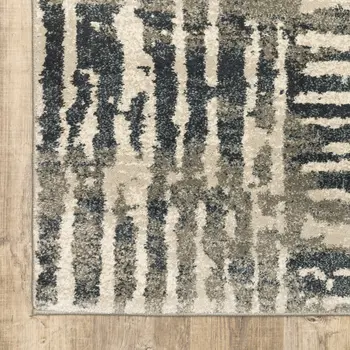 2' X 3' Blue And Beige Abstract Power Loom Stain Resistant Area Rug