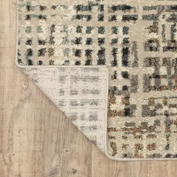 10' X 13' Beige Grey Blues Orange Yellow And Ivory Abstract Power Loom Stain Resistant Area Rug