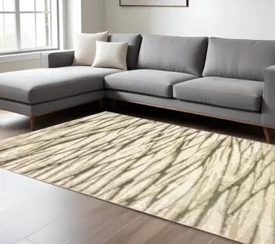 8' X 10' Ivory Sand And Ash Abstract Power Loom Stain Resistant Area Rug