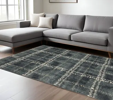 8' X 10' Blue And Ivory Geometric Power Loom Stain Resistant Area Rug