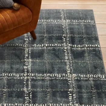 8' X 10' Blue And Ivory Geometric Power Loom Stain Resistant Area Rug