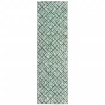 2' X 8' Foam Blue And Ivory Geometric Power Loom Stain Resistant Runner Rug