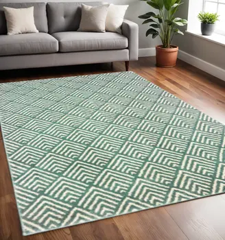 5' X 7' Foam Blue And Ivory Geometric Power Loom Stain Resistant Area Rug