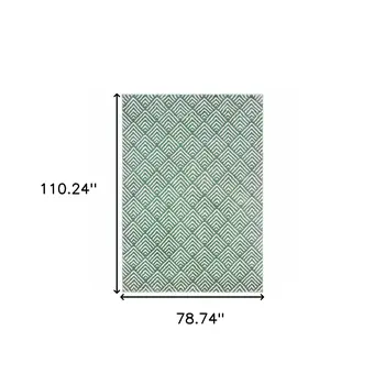 7' X 9' Blue And Ivory Geometric Shag Area Rug