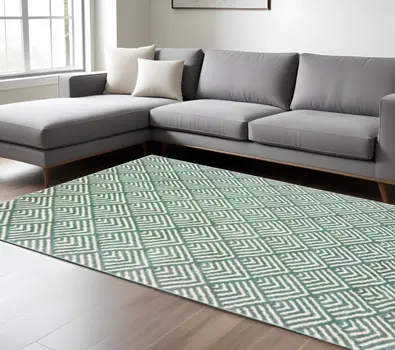 8' X 10' Foam Blue And Ivory Geometric Power Loom Stain Resistant Area Rug
