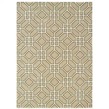 10' X 13' Sand And Ivory Geometric Power Loom Stain Resistant Area Rug