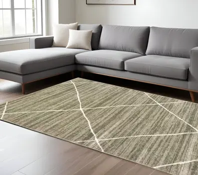 8' X 10' Grey And Ivory Geometric Power Loom Stain Resistant Area Rug