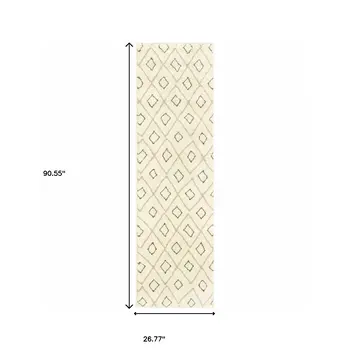2' X 8' Sand Ash Grey And Ivory Geometric Power Loom Stain Resistant Runner Rug