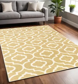 5' X 7' Gold And Ivory Geometric Power Loom Stain Resistant Area Rug