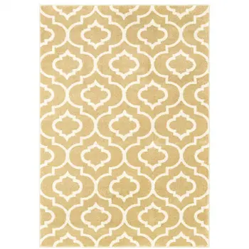 7' X 9' Gold And Ivory Geometric Shag Area Rug