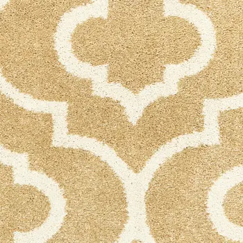 7' X 9' Gold And Ivory Geometric Shag Area Rug