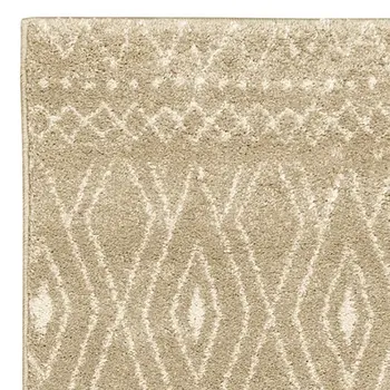 8' Sand And Ivory Geometric Power Loom Runner Rug